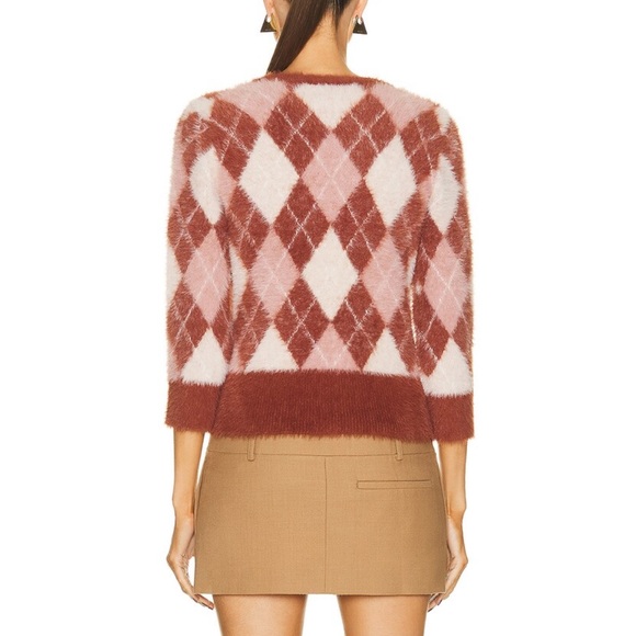 L'AGENCE Saylor Argyle Cardigan - Red Brown and Pink - Picture 4 of 10